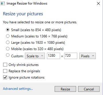 La pantalla del programa Image Resiser