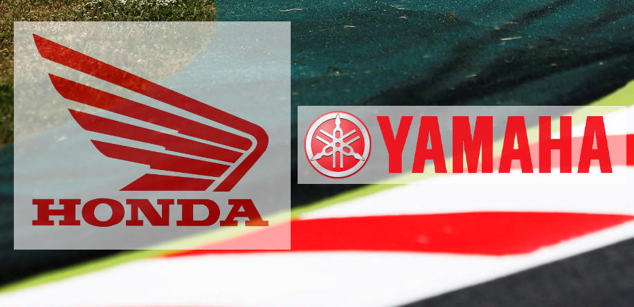 En la imagen el logotipo de Honda y e de Yamaha sobreimpresionados sobre un piano de un circuito de carreras