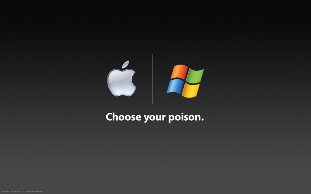 En la imagen el logo de Apple y el de Windows con una frase... elije tu veneno