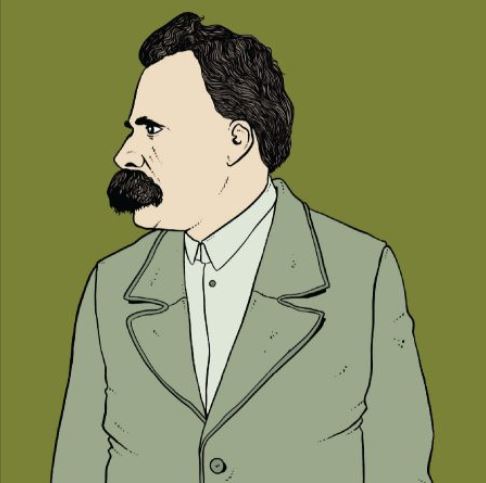 Dibujo del perfil del filósofo recortado sobre un fondo de color verde. 