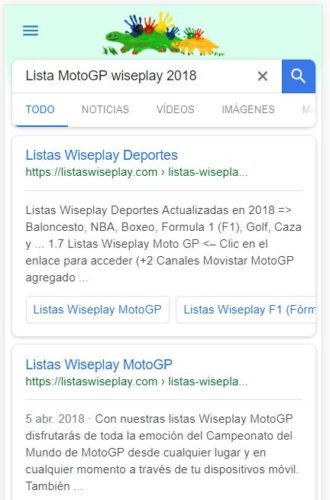 Captura de una búsqueda de las listas de WisePlay en Google