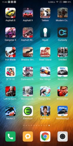 Captura de pantalla de un móvil con muchos juegos instalados