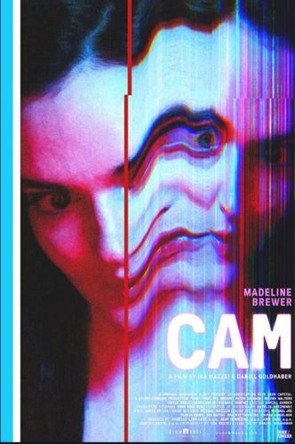 En la imagen la portada de la película CAM donde se ve la cara de una chica deformada por un efecto digital