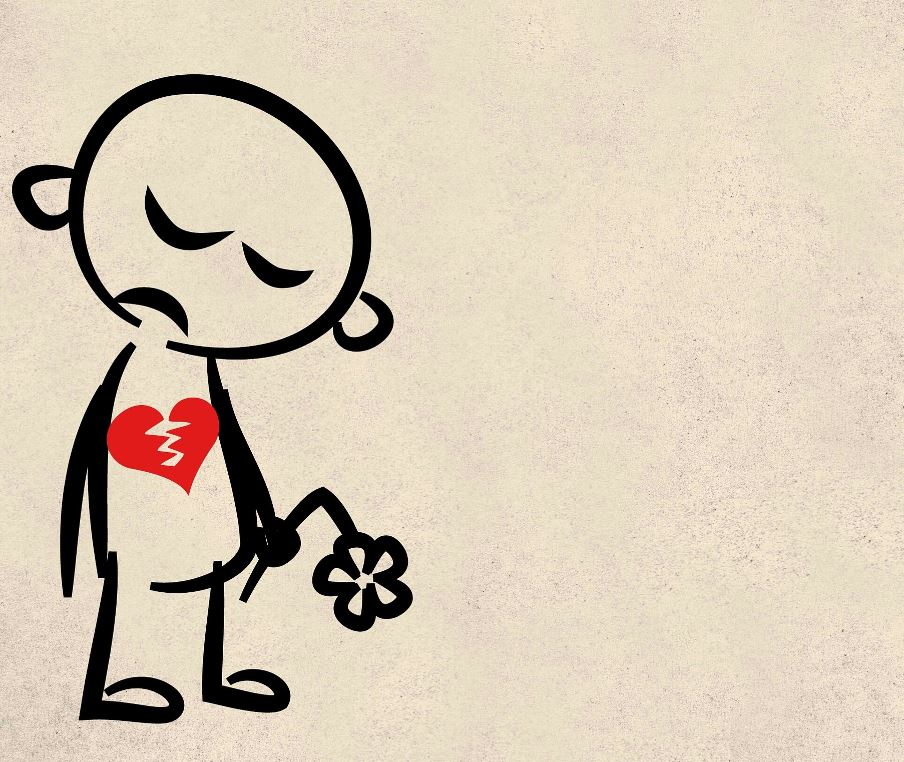 Un dibujo de un niño con el corazón roto