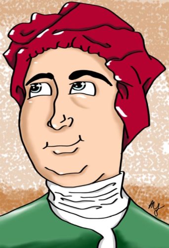 Dibujo, caricatura del filósofo David Hume
