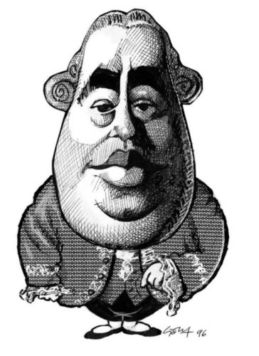 Dibujo caricatura en blanco y negro de David Hume