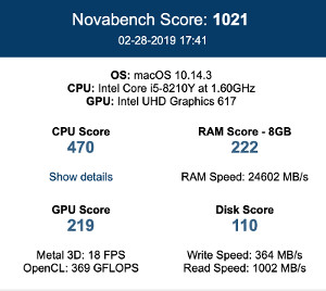 Captura de pantalla de los resultados obtenidos en el test Novabench