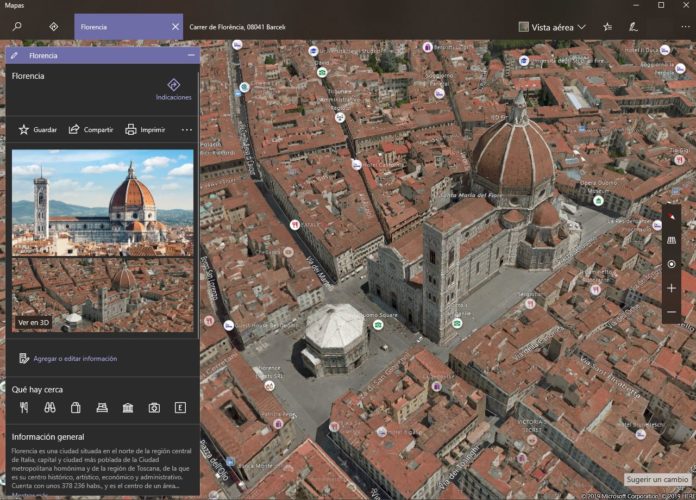 Una captura con el Duomo en 3D obtenida desde la aplicación de Mapas de Windows 10