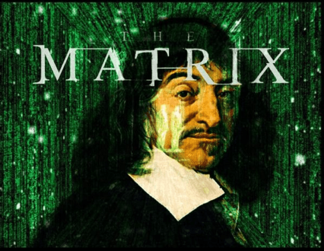 Carátula de la foto de René Descartes con la película Matrix