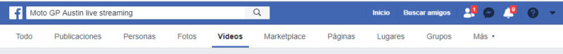 Captura de la barra del buscador de Facebook que está ubicado en la parte superior y donde pegamos la frase a buscar y seleccionamos 