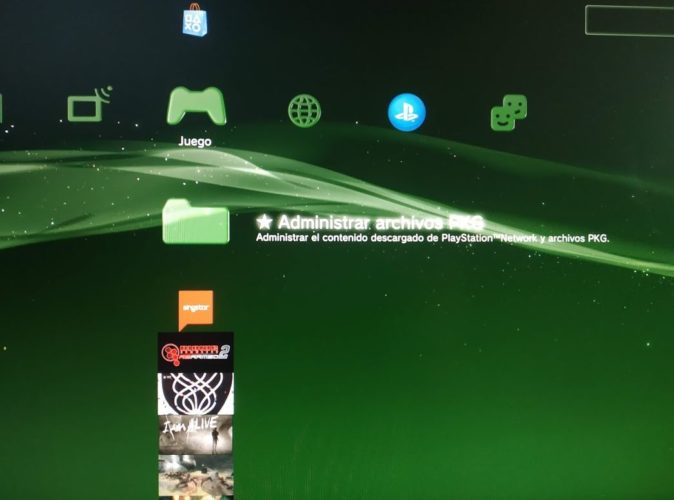 Una foto de la pantalla de la PS3 con el Administrador de archivos PKG