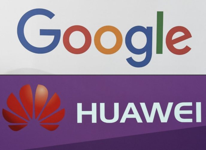 Una foto con el logotipo de Google arriba y el de Huawei justo debajo