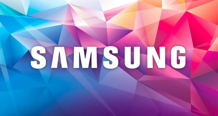 El nuevo logotipo de Samsung sobre un fondo multicolor poligonal