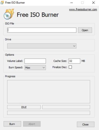 Captura del programa Free ISO Burner