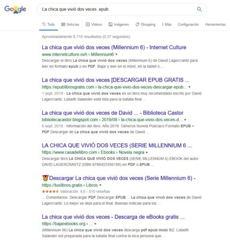 Captura de pantalla del buscador Google con la búsqueda 