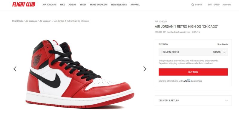 Una captura de la página donde venden las Nike Air Jordan