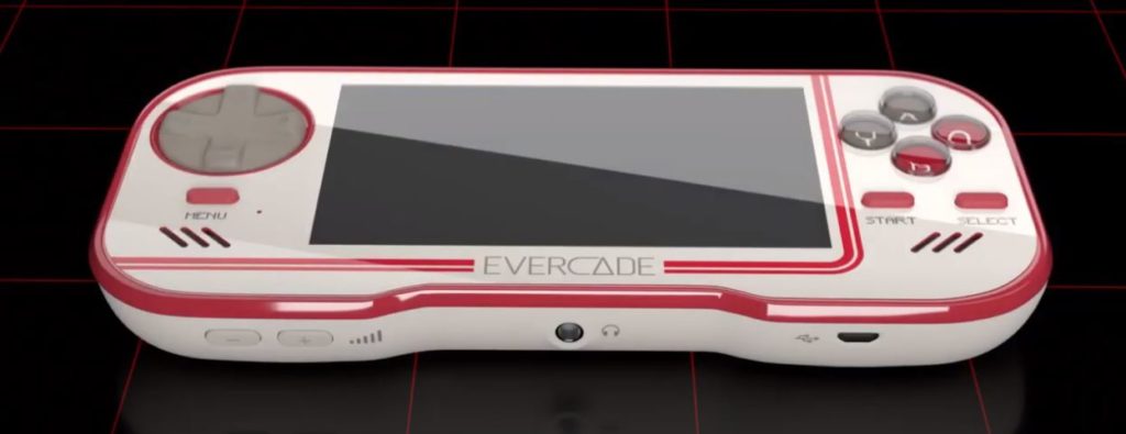 Foto de la consola portátil retro con cartuchos Evercade